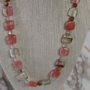 Necklace - Square Tourmaline Beads & Earrings Handmade